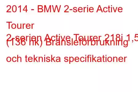 2014 - BMW 2-serie Active Tourer
2-serien Active Tourer 218i 1,5 (136 hk) Bränsleförbrukning och tekniska specifikationer