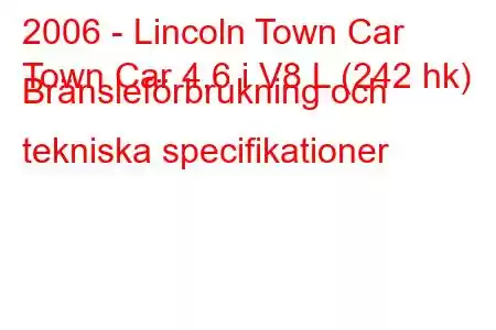 2006 - Lincoln Town Car
Town Car 4.6 i V8 L (242 hk) Bränsleförbrukning och tekniska specifikationer