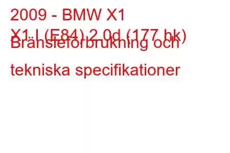 2009 - BMW X1
X1 I (E84) 2.0d (177 hk) Bränsleförbrukning och tekniska specifikationer