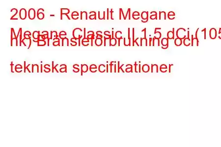 2006 - Renault Megane
Megane Classic II 1,5 dCi (105 hk) Bränsleförbrukning och tekniska specifikationer