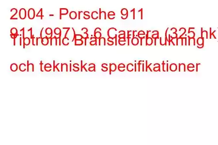 2004 - Porsche 911
911 (997) 3.6 Carrera (325 hk) Tiptronic Bränsleförbrukning och tekniska specifikationer