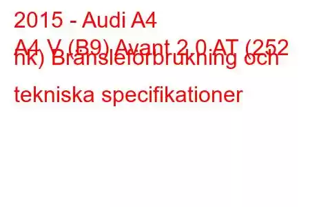 2015 - Audi A4
A4 V (B9) Avant 2.0 AT (252 hk) Bränsleförbrukning och tekniska specifikationer