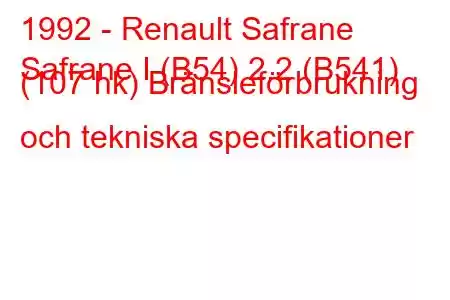 1992 - Renault Safrane
Safrane I (B54) 2.2 (B541) (107 hk) Bränsleförbrukning och tekniska specifikationer