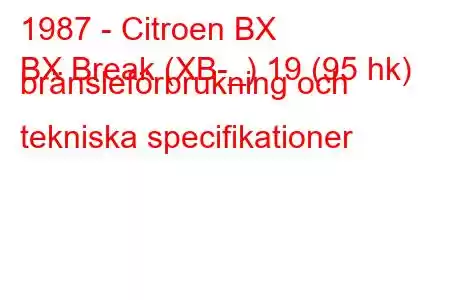 1987 - Citroen BX
BX Break (XB-_) 19 (95 hk) bränsleförbrukning och tekniska specifikationer