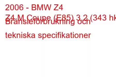 2006 - BMW Z4
Z4 M Coupe (E85) 3.2 (343 hk) Bränsleförbrukning och tekniska specifikationer