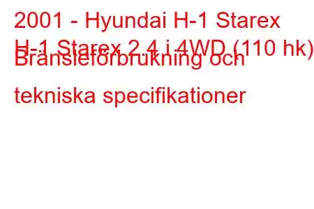 2001 - Hyundai H-1 Starex
H-1 Starex 2.4 i 4WD (110 hk) Bränsleförbrukning och tekniska specifikationer