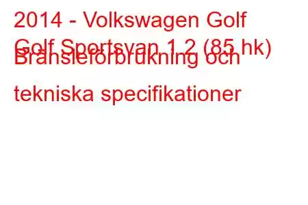 2014 - Volkswagen Golf
Golf Sportsvan 1.2 (85 hk) Bränsleförbrukning och tekniska specifikationer