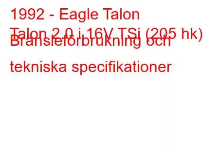 1992 - Eagle Talon
Talon 2.0 i 16V TSi (205 hk) Bränsleförbrukning och tekniska specifikationer