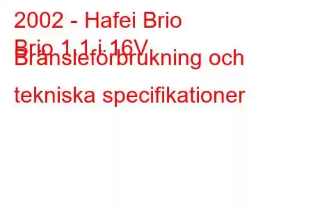 2002 - Hafei Brio
Brio 1.1 i 16V Bränsleförbrukning och tekniska specifikationer