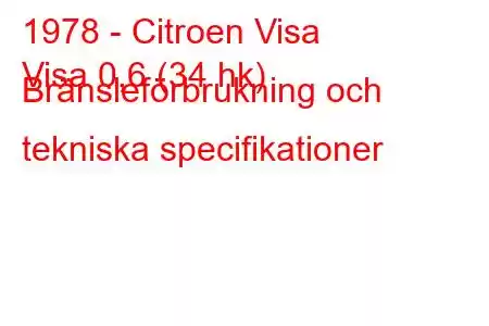 1978 - Citroen Visa
Visa 0,6 (34 hk) Bränsleförbrukning och tekniska specifikationer