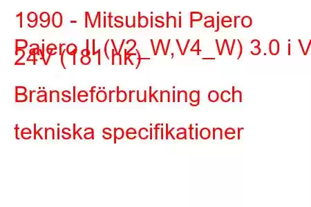 1990 - Mitsubishi Pajero
Pajero II (V2_W,V4_W) 3.0 i V6 24V (181 hk) Bränsleförbrukning och tekniska specifikationer