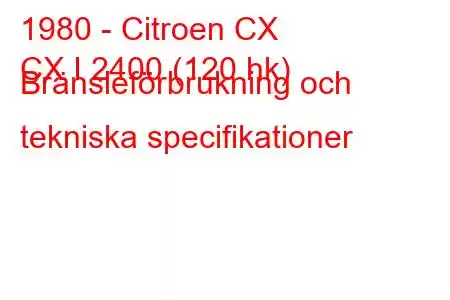 1980 - Citroen CX
CX I 2400 (120 hk) Bränsleförbrukning och tekniska specifikationer