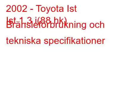 2002 - Toyota Ist
Ist 1.3 i(88 hk) Bränsleförbrukning och tekniska specifikationer