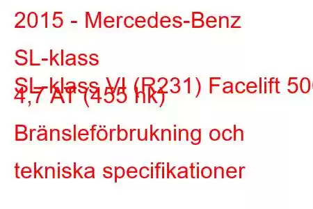 2015 - Mercedes-Benz SL-klass
SL-klass VI (R231) Facelift 500 4,7 AT (455 hk) Bränsleförbrukning och tekniska specifikationer