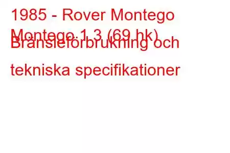 1985 - Rover Montego
Montego 1.3 (69 hk) Bränsleförbrukning och tekniska specifikationer