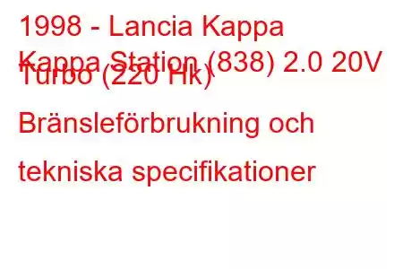 1998 - Lancia Kappa
Kappa Station (838) 2.0 20V Turbo (220 Hk) Bränsleförbrukning och tekniska specifikationer