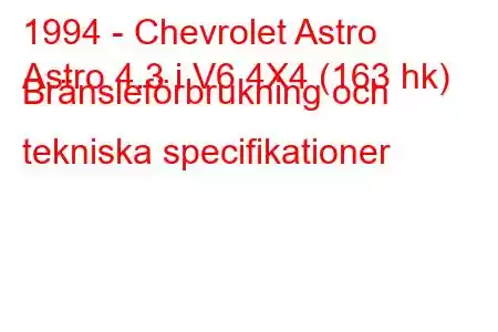 1994 - Chevrolet Astro
Astro 4.3 i V6 4X4 (163 hk) Bränsleförbrukning och tekniska specifikationer