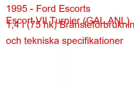 1995 - Ford Escorts
Escort VII Turnier (GAL,ANL) 1,4 i (75 hk) Bränsleförbrukning och tekniska specifikationer