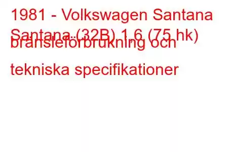 1981 - Volkswagen Santana
Santana (32B) 1,6 (75 hk) bränsleförbrukning och tekniska specifikationer