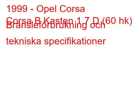 1999 - Opel Corsa
Corsa B Kasten 1.7 D (60 hk) Bränsleförbrukning och tekniska specifikationer