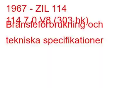 1967 - ZIL 114
114 7.0 V8 (303 hk) Bränsleförbrukning och tekniska specifikationer