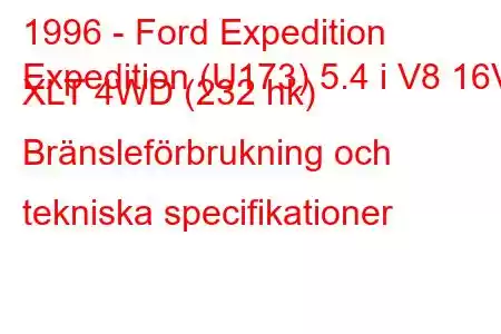 1996 - Ford Expedition
Expedition (U173) 5.4 i V8 16V XLT 4WD (232 hk) Bränsleförbrukning och tekniska specifikationer