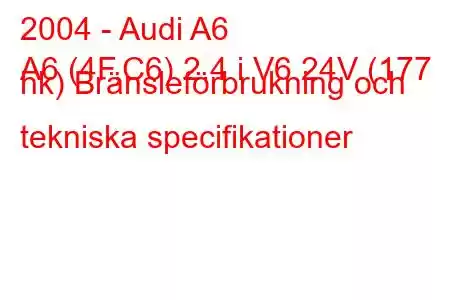 2004 - Audi A6
A6 (4F,C6) 2.4 i V6 24V (177 hk) Bränsleförbrukning och tekniska specifikationer