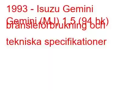 1993 - Isuzu Gemini
Gemini (MJ) 1,5 (94 hk) bränsleförbrukning och tekniska specifikationer