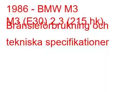 1986 - BMW M3
M3 (E30) 2,3 (215 hk) Bränsleförbrukning och tekniska specifikationer