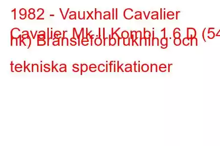 1982 - Vauxhall Cavalier
Cavalier Mk II Kombi 1.6 D (54 hk) Bränsleförbrukning och tekniska specifikationer