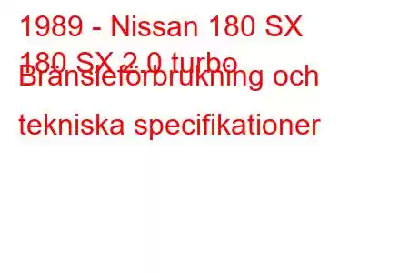 1989 - Nissan 180 SX
180 SX 2.0 turbo Bränsleförbrukning och tekniska specifikationer