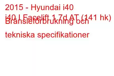 2015 - Hyundai i40
i40 I Facelift 1.7d AT (141 hk) Bränsleförbrukning och tekniska specifikationer