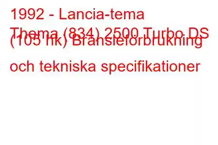 1992 - Lancia-tema
Thema (834) 2500 Turbo DS (105 hk) Bränsleförbrukning och tekniska specifikationer