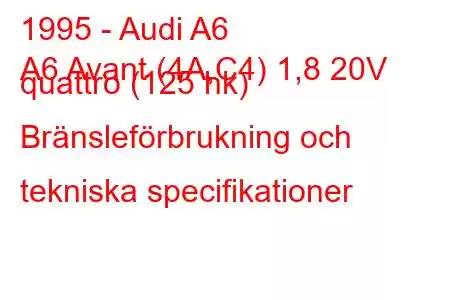 1995 - Audi A6
A6 Avant (4A,C4) 1,8 20V quattro (125 hk) Bränsleförbrukning och tekniska specifikationer