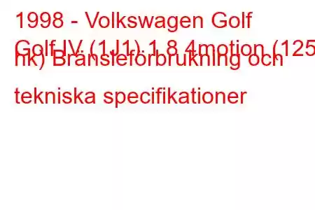 1998 - Volkswagen Golf
Golf IV (1J1) 1.8 4motion (125 hk) Bränsleförbrukning och tekniska specifikationer