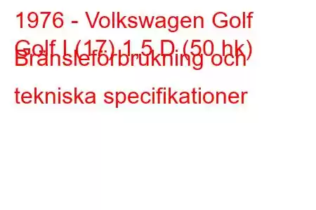 1976 - Volkswagen Golf
Golf I (17) 1,5 D (50 hk) Bränsleförbrukning och tekniska specifikationer