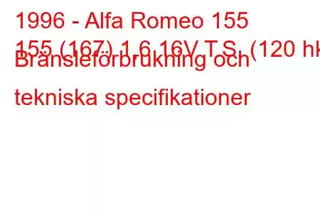 1996 - Alfa Romeo 155
155 (167) 1,6 16V T.S. (120 hk) Bränsleförbrukning och tekniska specifikationer