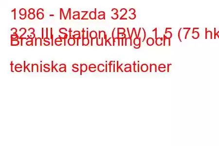 1986 - Mazda 323
323 III Station (BW) 1,5 (75 hk) Bränsleförbrukning och tekniska specifikationer