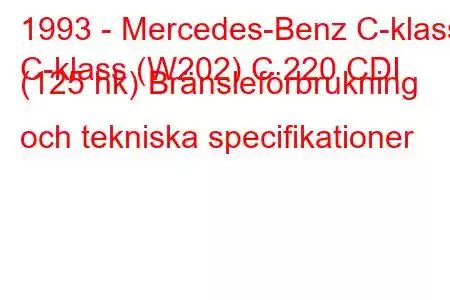 1993 - Mercedes-Benz C-klass
C-klass (W202) C 220 CDI (125 hk) Bränsleförbrukning och tekniska specifikationer