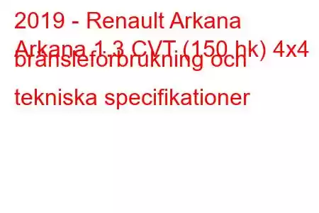 2019 - Renault Arkana
Arkana 1.3 CVT (150 hk) 4x4 bränsleförbrukning och tekniska specifikationer