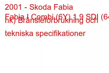 2001 - Skoda Fabia
Fabia I Combi (6Y) 1.9 SDI (64 hk) Bränsleförbrukning och tekniska specifikationer