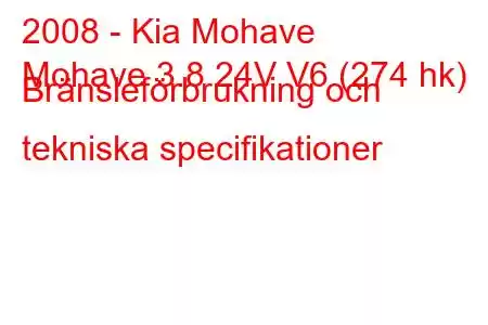 2008 - Kia Mohave
Mohave 3.8 24V V6 (274 hk) Bränsleförbrukning och tekniska specifikationer