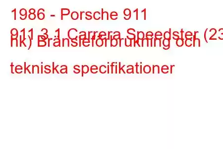 1986 - Porsche 911
911 3.1 Carrera Speedster (231 hk) Bränsleförbrukning och tekniska specifikationer