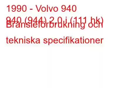 1990 - Volvo 940
940 (944) 2,0 i (111 hk) Bränsleförbrukning och tekniska specifikationer