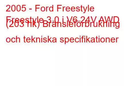 2005 - Ford Freestyle
Freestyle 3.0 i V6 24V AWD (203 hk) Bränsleförbrukning och tekniska specifikationer