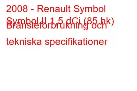 2008 - Renault Symbol
Symbol II 1,5 dCi (85 hk) Bränsleförbrukning och tekniska specifikationer