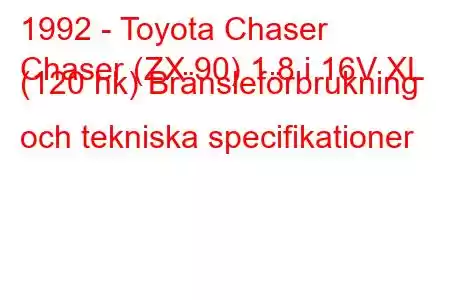 1992 - Toyota Chaser
Chaser (ZX 90) 1.8 i 16V XL (120 hk) Bränsleförbrukning och tekniska specifikationer