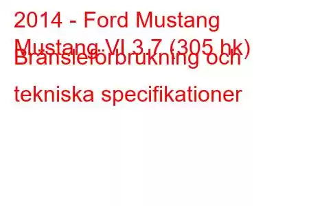 2014 - Ford Mustang
Mustang VI 3.7 (305 hk) Bränsleförbrukning och tekniska specifikationer