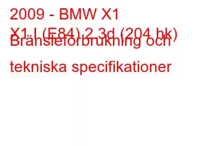 2009 - BMW X1
X1 I (E84) 2.3d (204 hk) Bränsleförbrukning och tekniska specifikationer