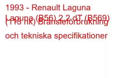 1993 - Renault Laguna
Laguna (B56) 2,2 dT (B569) (113 hk) Bränsleförbrukning och tekniska specifikationer